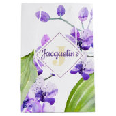 Kleurrijk waterverf-orchideeontwerp met monogram medium cadeauzakje (Voorkant)