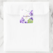 Kleurrijk waterverf-orchideeontwerp met monogram vierkante sticker (Tas)