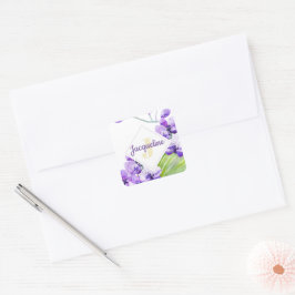 Kleurrijk waterverf-orchideeontwerp met monogram vierkante sticker