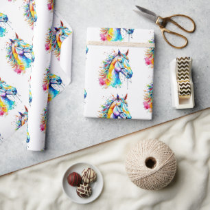 Kleurrijk waterverf paardenhoofd ontwerp cadeaupapier