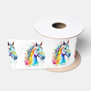 Kleurrijk waterverf paardenhoofd ontwerp satijnen lint