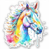 Kleurrijk waterverf paardenhoofd ontwerp sticker (Voorkant)