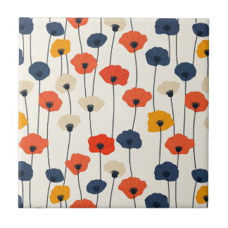 Kleurrijk waterverf papaver patroon tegeltje