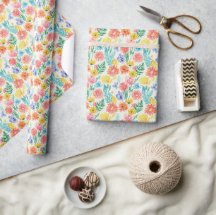 Kleurrijk Waterverf Pastel Bloemmotief Cadeaupapier