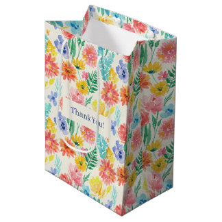 Kleurrijk Waterverf Pastel Bloemmotief Medium Cadeauzakje
