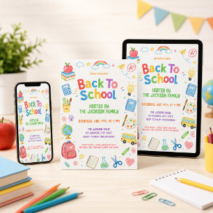 Kleurrijk Waterverf Terug Naar School Feest Kaart