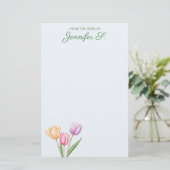 Kleurrijk Waterverf Tulp Boeket Met Aangepaste Tek Briefpapier (Staand voorkant)