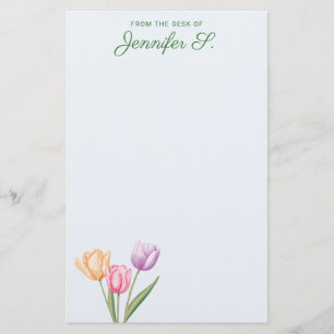 Kleurrijk Waterverf Tulp Boeket Met Aangepaste Tek Briefpapier
