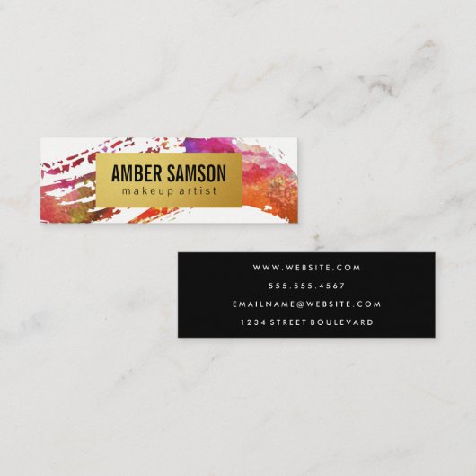 Kleurrijk Waterverf Verf het goudkleurige etiket Mini Visitekaartje (Voorkant / Achterkant)