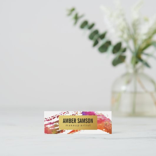 Kleurrijk Waterverf Verf het goudkleurige etiket Mini Visitekaartje (Staand voorkant)