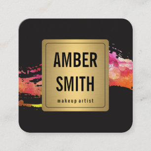 Kleurrijk Waterverf Verf het goudkleurige etiket Vierkante Visitekaartje