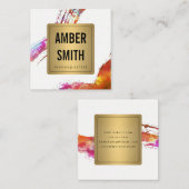 Kleurrijk Waterverf Verf het goudkleurige etiket Vierkante Visitekaartje (Voorkant / Achterkant)