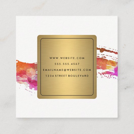 Kleurrijk Waterverf Verf het goudkleurige etiket Vierkante Visitekaartje (Achterkant)