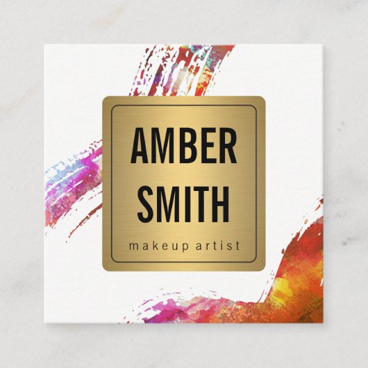 Kleurrijk Waterverf Verf het goudkleurige etiket Vierkante Visitekaartje (Voorkant)