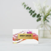 Kleurrijk Waterverf Verf het goudkleurige etiket Visitekaartje (Staand voorkant)