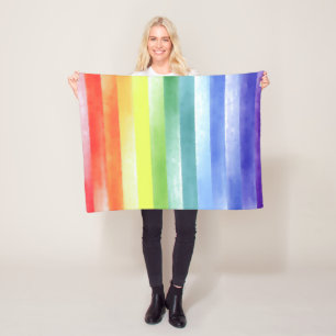 Kleurrijk Waterverf Verticaal regenboogpatroon   Fleece Deken