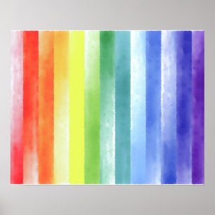 Kleurrijk Waterverf Verticaal regenboogpatroon   Poster
