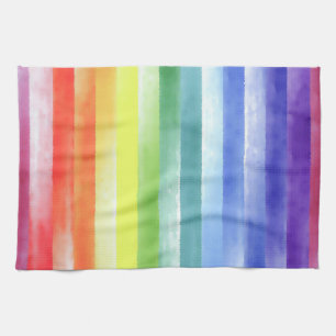 Kleurrijk Waterverf Verticaal regenboogpatroon   Theedoek