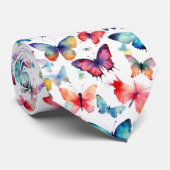 Kleurrijk Waterverf Vlinder Regenboog Patroon Stropdas (Opgerold)