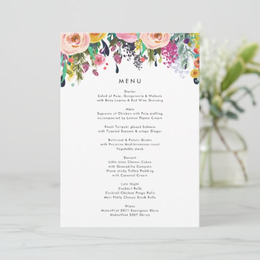 Kleurrijk Waterverf Vloertuinwrijvingsmenu Menu (Staand voorkant)