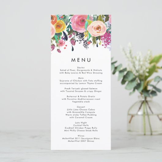 Kleurrijk Waterverf Vloertuinwrijvingsmenu Menu (Staand voorkant)