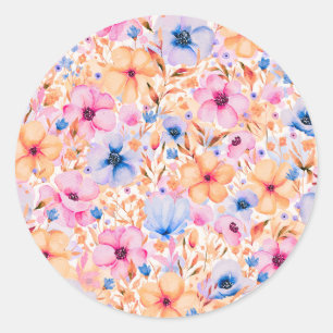 Kleurrijk Waterverf Wilde Bloemen Bloemmotief Ronde Sticker