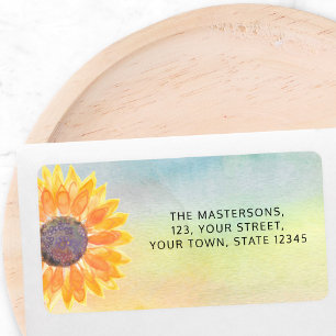 Kleurrijk Waterverf Zonnebloem Retouradres Etiket