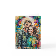 Kleurrijk waterverfportret van vader en dochter