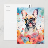 Kleurrijk waterverfschilderij van een Franse Bulld Briefkaart (Voorkant / Achterkant)