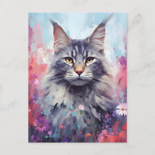 Kleurrijk waterverfschilderij van een Maine Coon Briefkaart