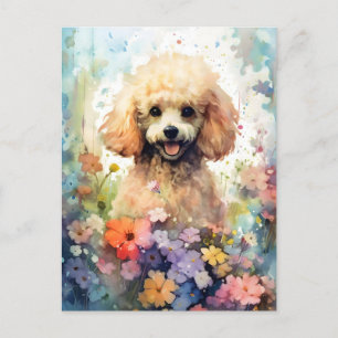 Kleurrijk waterverfschilderij van een Poodle Briefkaart