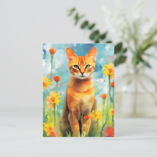 Kleurrijk waterverfwerk van een Abessijnse kat Briefkaart (Staand voorkant)