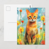 Kleurrijk waterverfwerk van een Abessijnse kat Briefkaart (Voorkant / Achterkant)