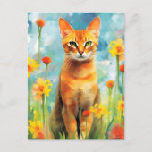 Kleurrijk waterverfwerk van een Abessijnse kat Briefkaart (Voorkant)