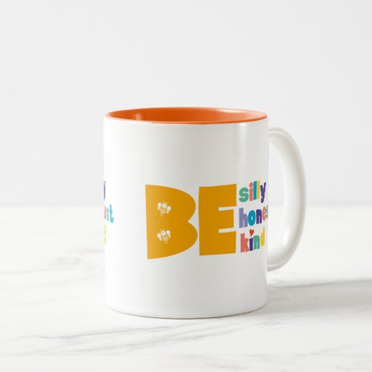 Kleurrijk Wees gek Eerlijk Aardig Inspirerend Tweekleurige Koffiemok (Voorkant rechts)