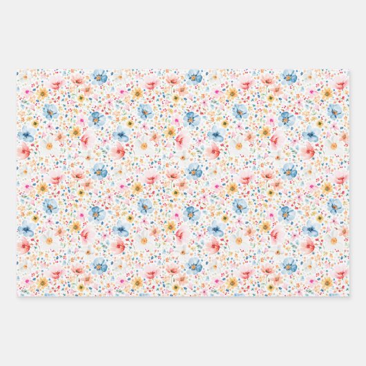Kleurrijk weide wilde bloemen patroon boho elegant inpakpapier vel (Voorkant 3)