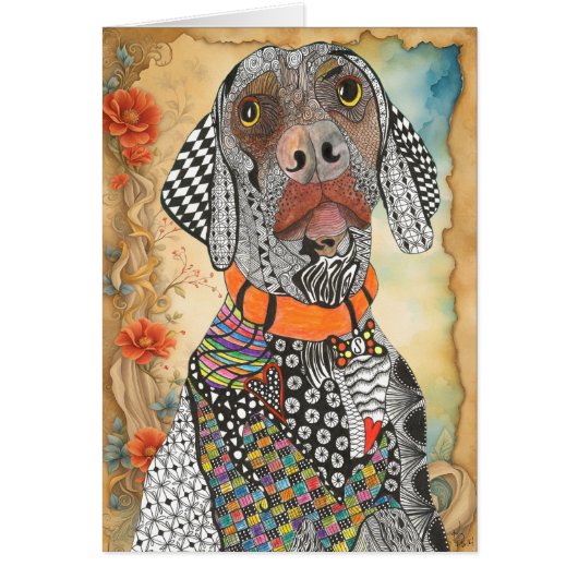 Kleurrijk Weimaraner Dog Floral Wenskaart (Voorkant)
