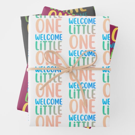 Kleurrijk "Welcome Little One" Baby shower Inpakpapier Vel (In situ)
