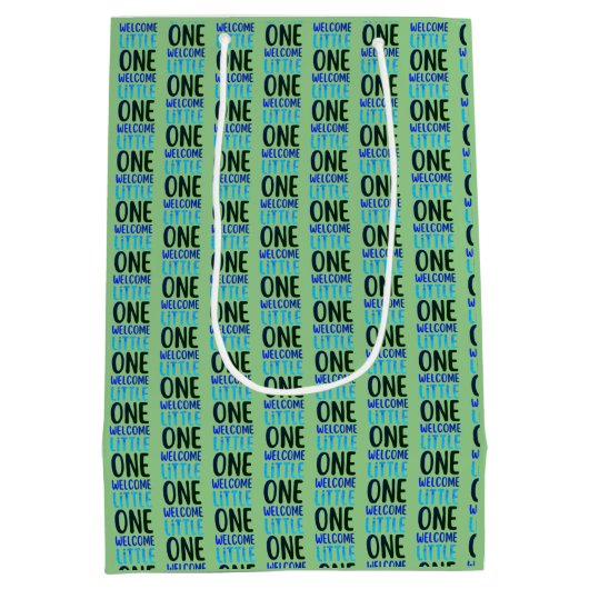 Kleurrijk "Welcome Little One" Baby shower Medium Cadeauzakje (Achterkant)