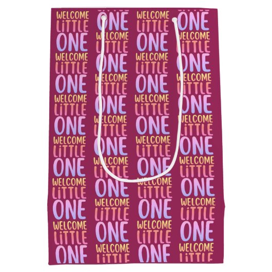 Kleurrijk "Welcome Little One" Baby shower Medium Cadeauzakje (Achterkant)