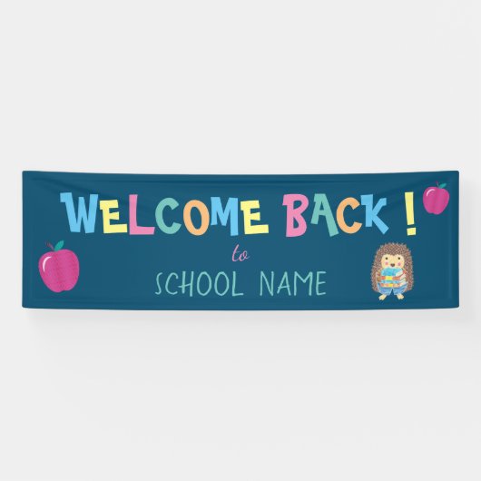 Kleurrijk welkom terug op school hedgehog banner (Horizontaal)
