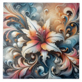 Kleurrijk wervelend bloemontwerp met lelie tegeltje (Voorkant)