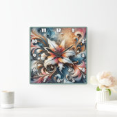 Kleurrijk wervelend bloemontwerp met lelie vierkante klok (Huis)