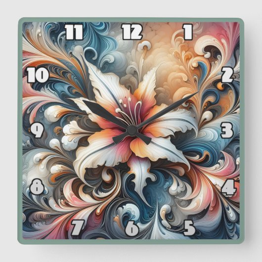 Kleurrijk wervelend bloemontwerp met lelie vierkante klok (Voorkant)