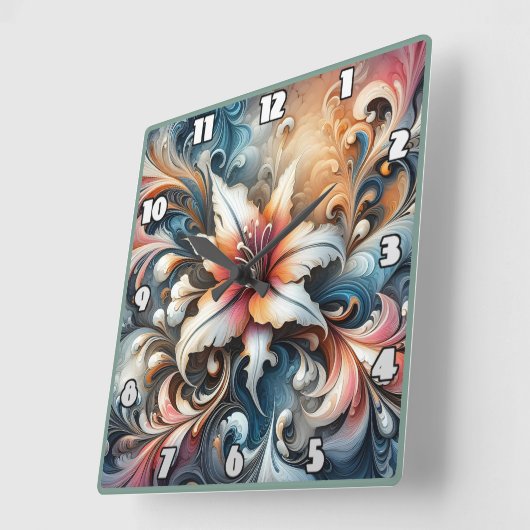 Kleurrijk wervelend bloemontwerp met lelie vierkante klok (Hoek)