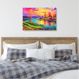 Kleurrijk Wervelend Zonsondergang Rivier Getexture Canvas Afdruk