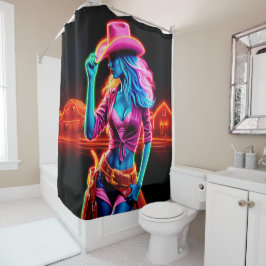 Kleurrijk western meisje met roze cowboy pet kunst douchegordijn