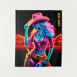 Kleurrijk western meisje met roze cowboy pet kunst wandkleed