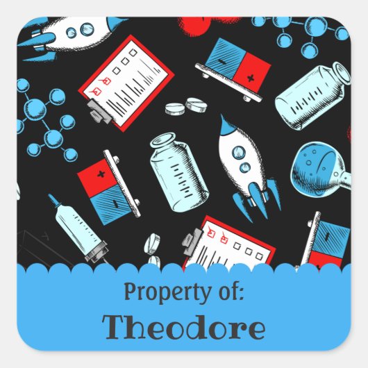 Kleurrijk wetenschappelijk patroon voor school Gep Vierkante Sticker (Voorkant)