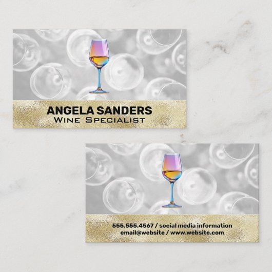 kleurrijk wijnglas | Bovenste Uitzichten bril Visitekaartje (Voorkant / Achterkant)